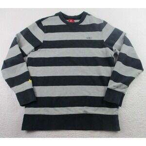 Nike Air Jordan Sweater‎ Mens Large Striped Gray Black Sweatshirt Y2K Red Tag L